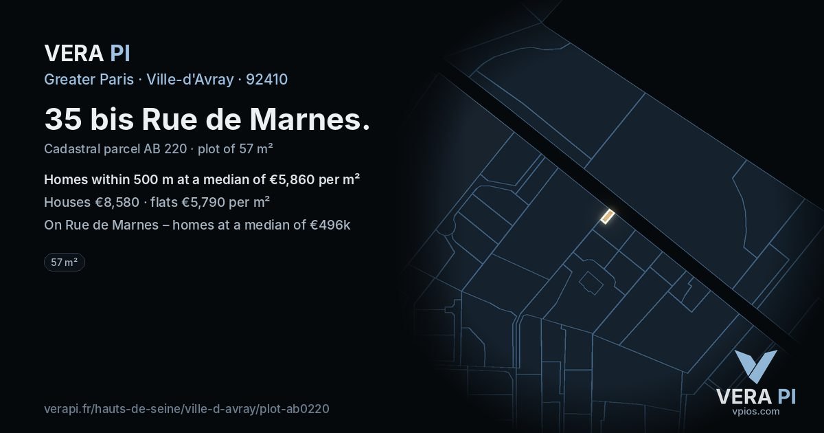 35 bis Rue de Marnes, Ville-d'Avray at night – the plot lit, the parcels around coloured by the prices near them