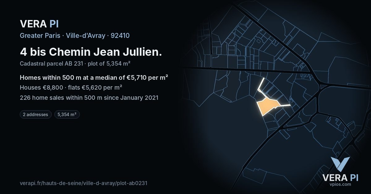 4 bis Chemin Jean Jullien, Ville-d'Avray at night – the plot lit, the parcels around coloured by the prices near them