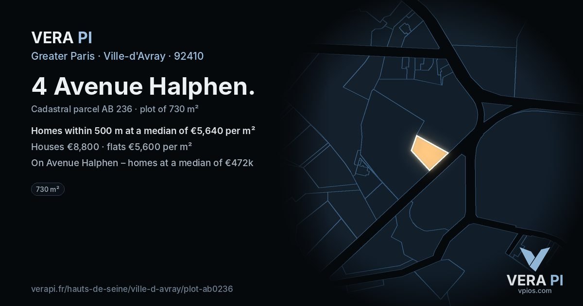 4 Avenue Halphen, Ville-d'Avray at night – the plot lit, the parcels around coloured by the prices near them