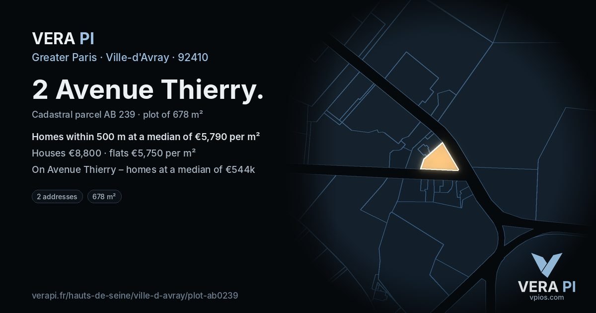 2 Avenue Thierry, Ville-d'Avray at night – the plot lit, the parcels around coloured by the prices near them