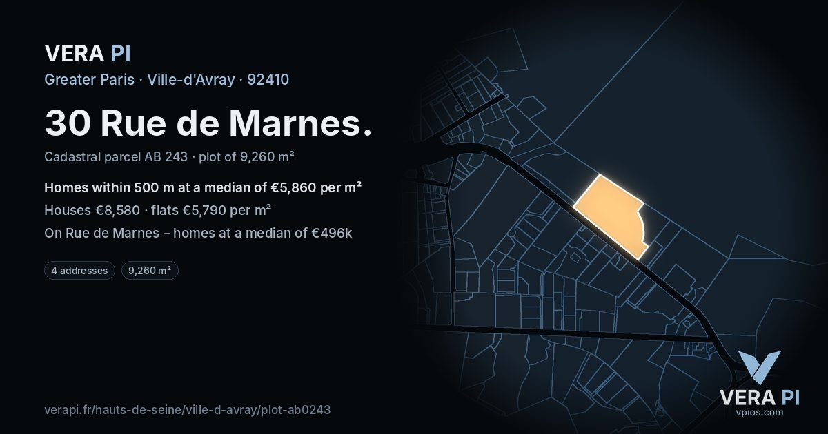 30 Rue de Marnes, Ville-d'Avray at night – the plot lit, the parcels around coloured by the prices near them