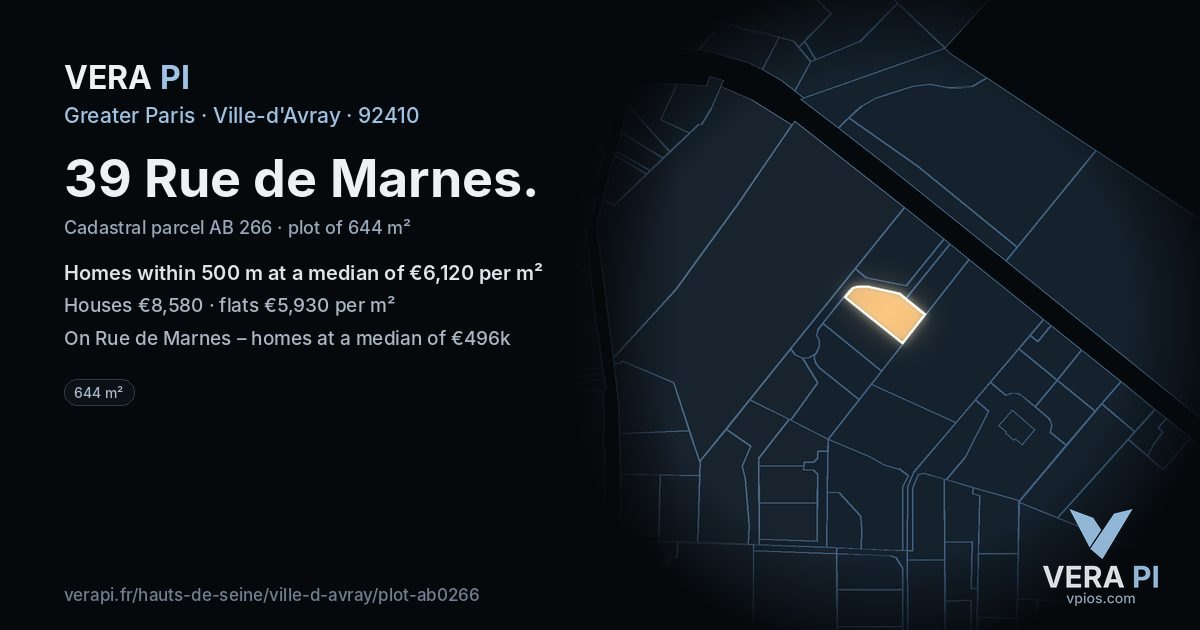 39 Rue de Marnes, Ville-d'Avray at night – the plot lit, the parcels around coloured by the prices near them