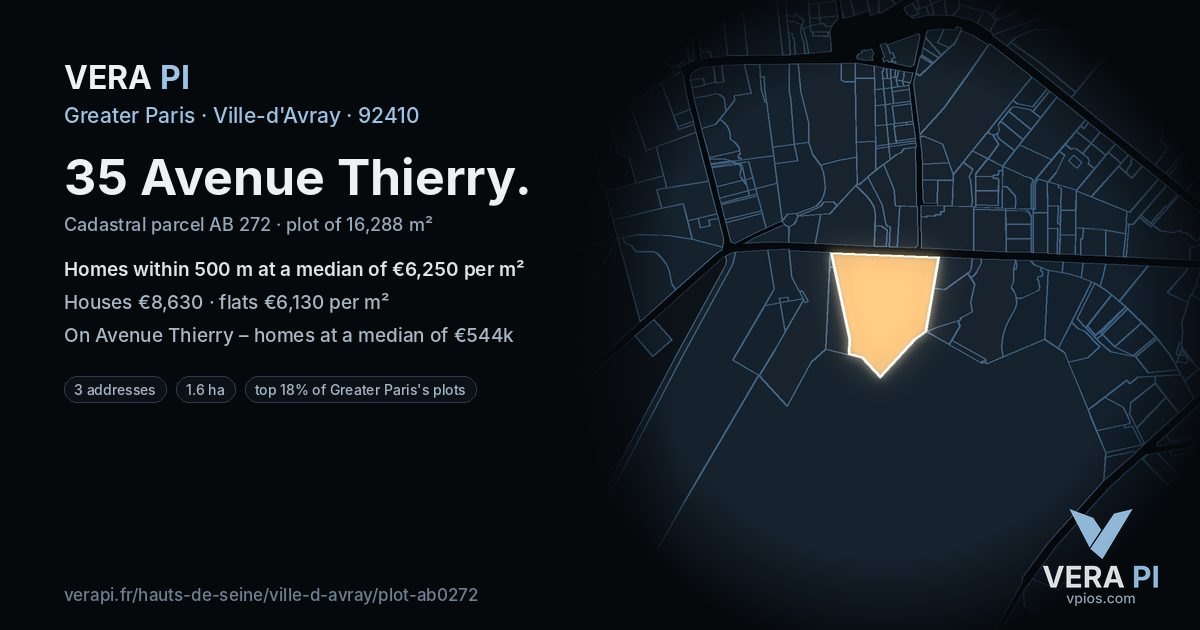 35 Avenue Thierry, Ville-d'Avray at night – the plot lit, the parcels around coloured by the prices near them