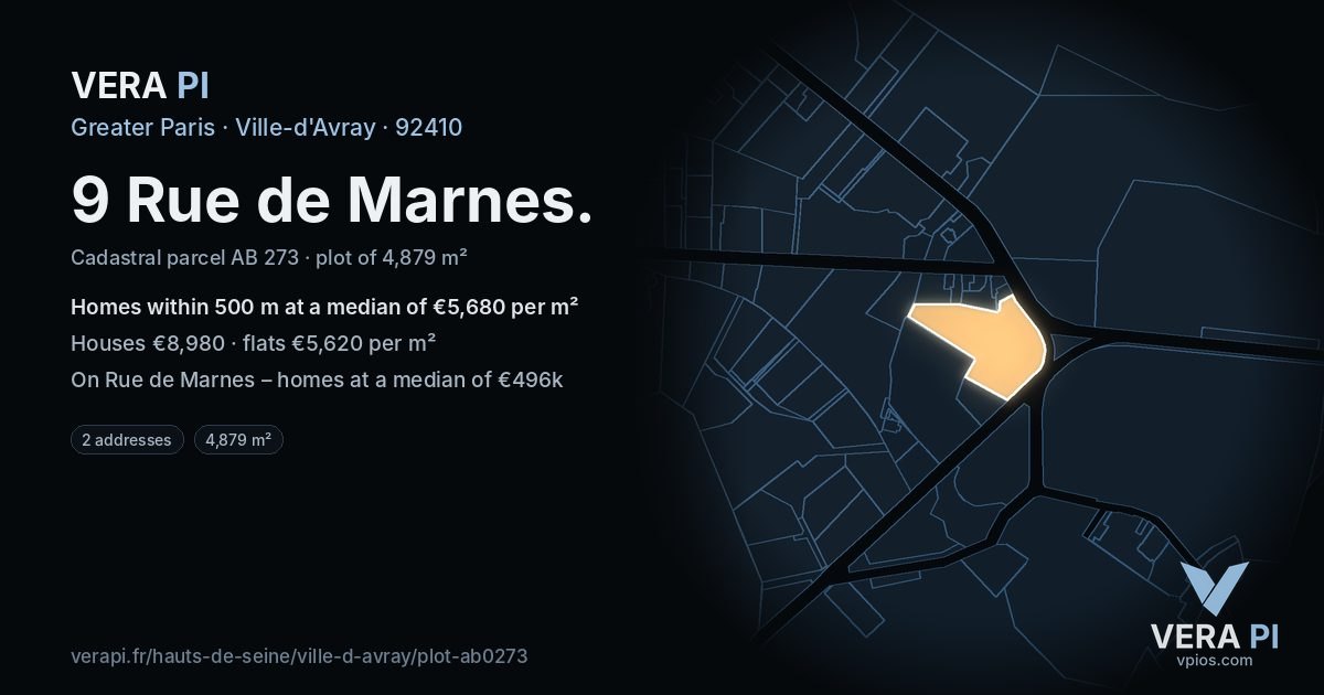 9 Rue de Marnes, Ville-d'Avray at night – the plot lit, the parcels around coloured by the prices near them