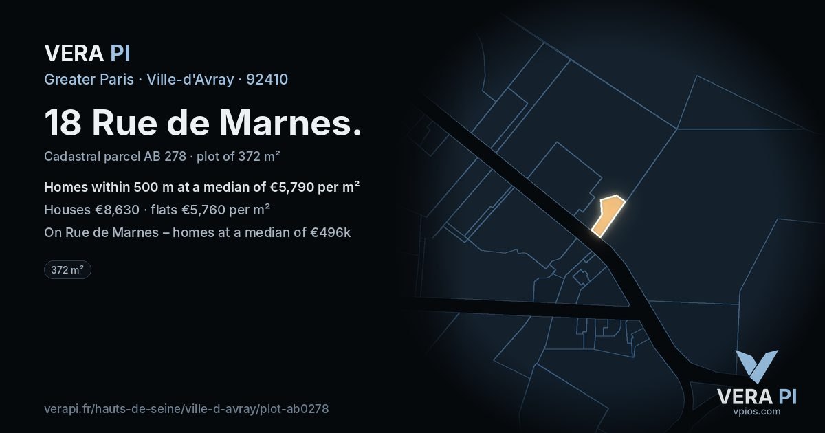 18 Rue de Marnes, Ville-d'Avray at night – the plot lit, the parcels around coloured by the prices near them