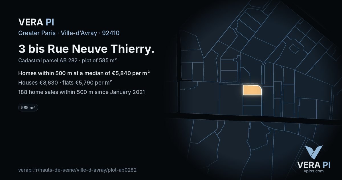 3 bis Rue Neuve Thierry, Ville-d'Avray at night – the plot lit, the parcels around coloured by the prices near them
