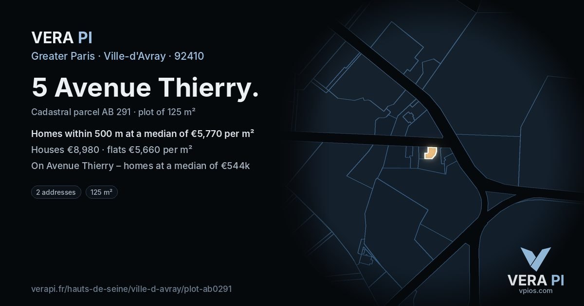 5 Avenue Thierry, Ville-d'Avray at night – the plot lit, the parcels around coloured by the prices near them