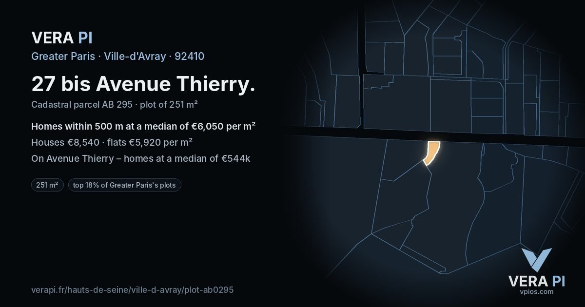 27 bis Avenue Thierry, Ville-d'Avray at night – the plot lit, the parcels around coloured by the prices near them