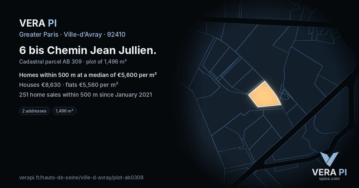 6 bis Chemin Jean Jullien, Ville-d'Avray at night – the plot lit, the parcels around coloured by the prices near them