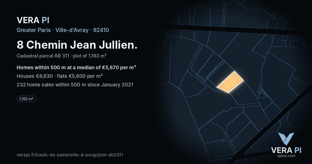 8 Chemin Jean Jullien, Ville-d'Avray at night – the plot lit, the parcels around coloured by the prices near them
