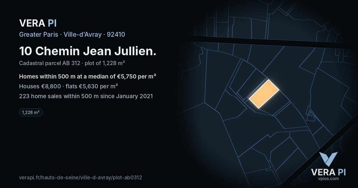 10 Chemin Jean Jullien, Ville-d'Avray at night – the plot lit, the parcels around coloured by the prices near them