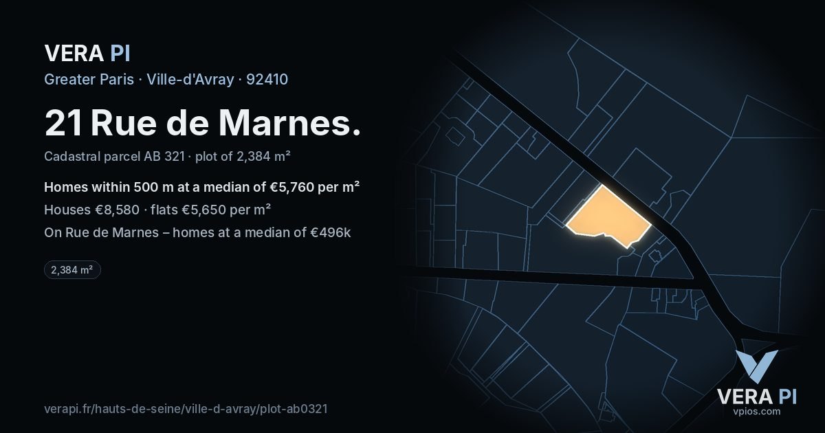 21 Rue de Marnes, Ville-d'Avray at night – the plot lit, the parcels around coloured by the prices near them