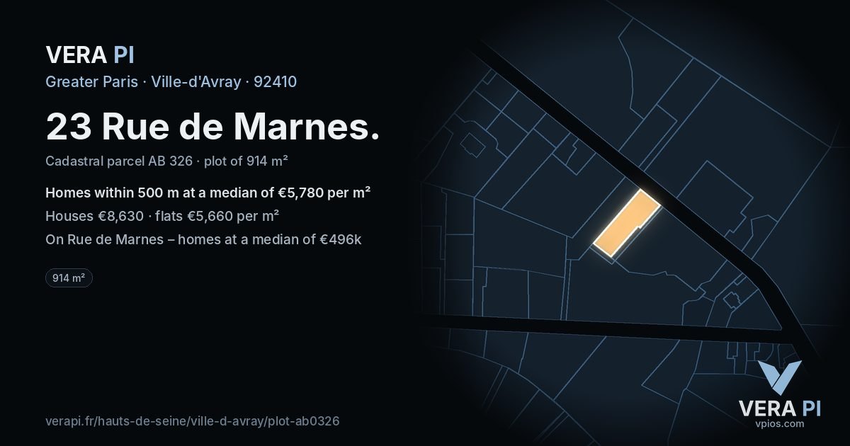 23 Rue de Marnes, Ville-d'Avray at night – the plot lit, the parcels around coloured by the prices near them