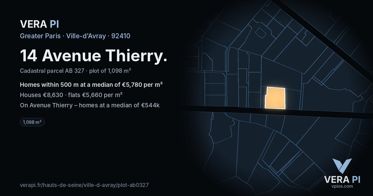 14 Avenue Thierry, Ville-d'Avray at night – the plot lit, the parcels around coloured by the prices near them