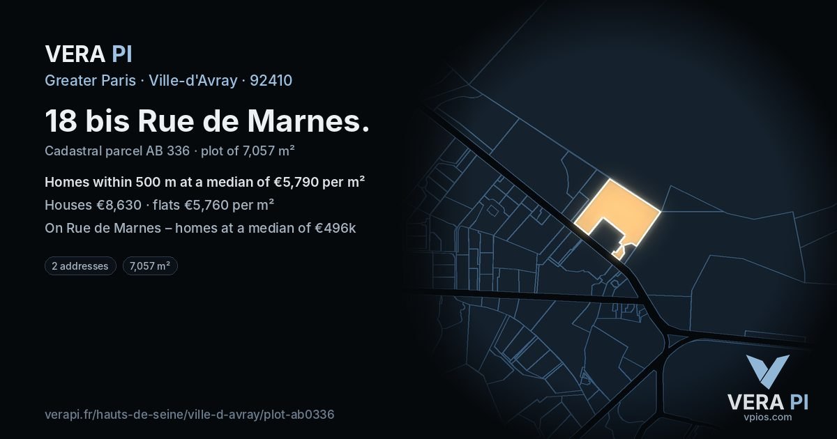 18 bis Rue de Marnes, Ville-d'Avray at night – the plot lit, the parcels around coloured by the prices near them