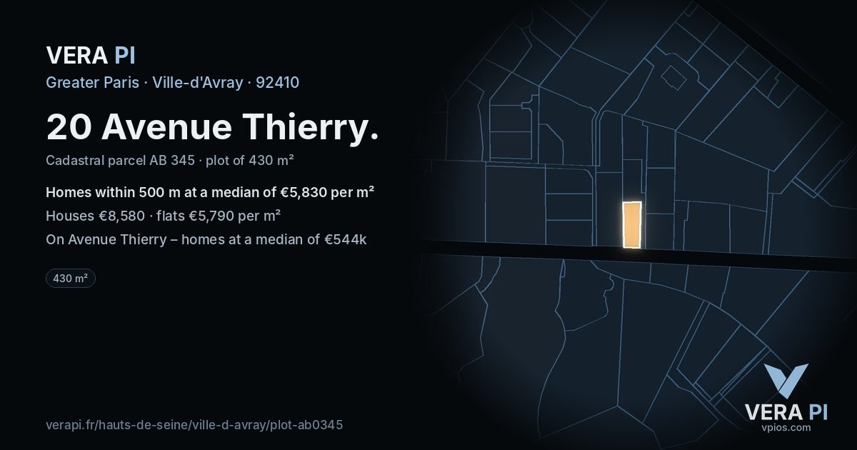 20 Avenue Thierry, Ville-d'Avray at night – the plot lit, the parcels around coloured by the prices near them