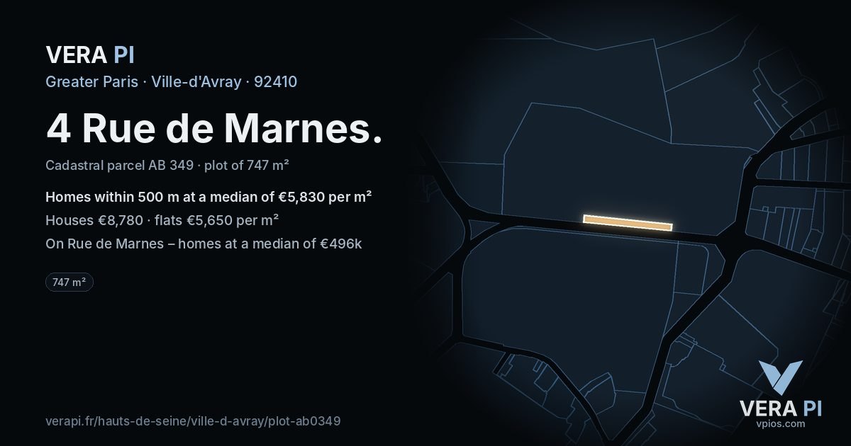 4 Rue de Marnes, Ville-d'Avray at night – the plot lit, the parcels around coloured by the prices near them