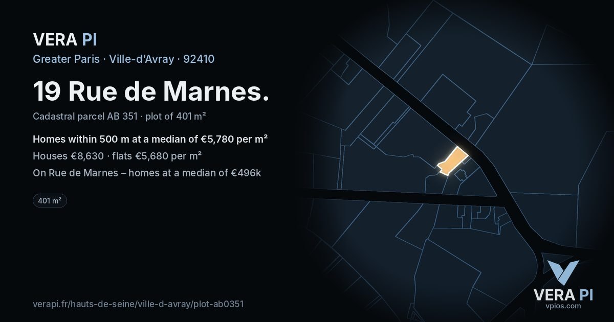 19 Rue de Marnes, Ville-d'Avray at night – the plot lit, the parcels around coloured by the prices near them