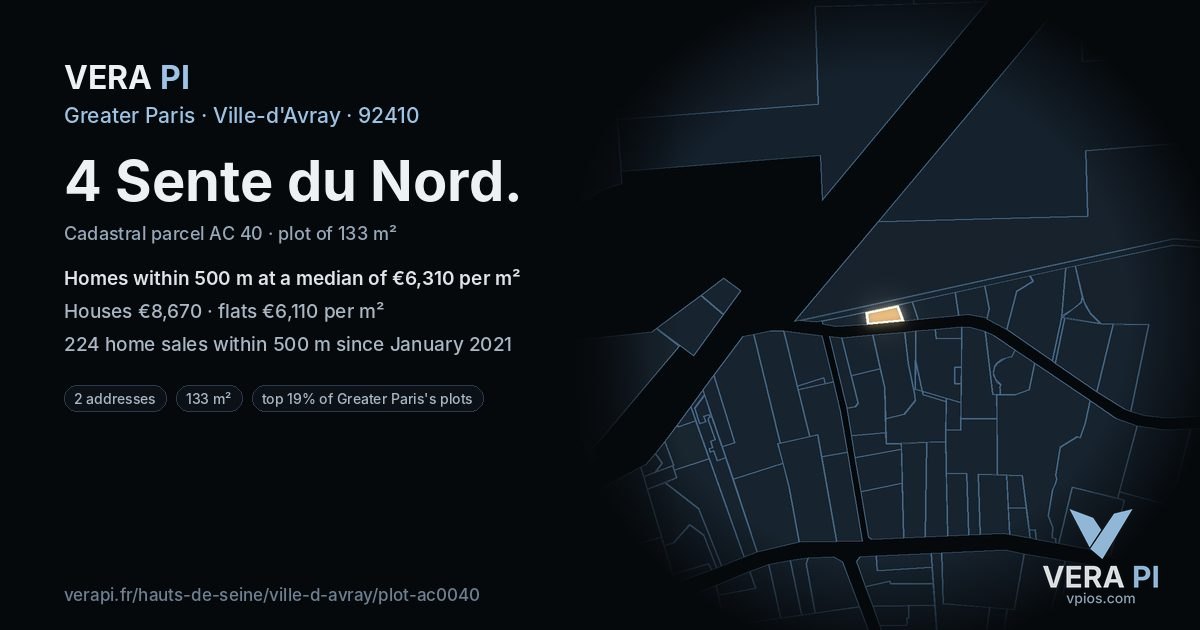 4 Sente du Nord, Ville-d'Avray at night – the plot lit, the parcels around coloured by the prices near them