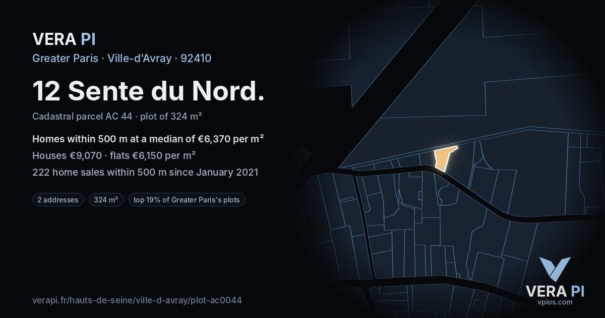 12 Sente du Nord, Ville-d'Avray at night – the plot lit, the parcels around coloured by the prices near them