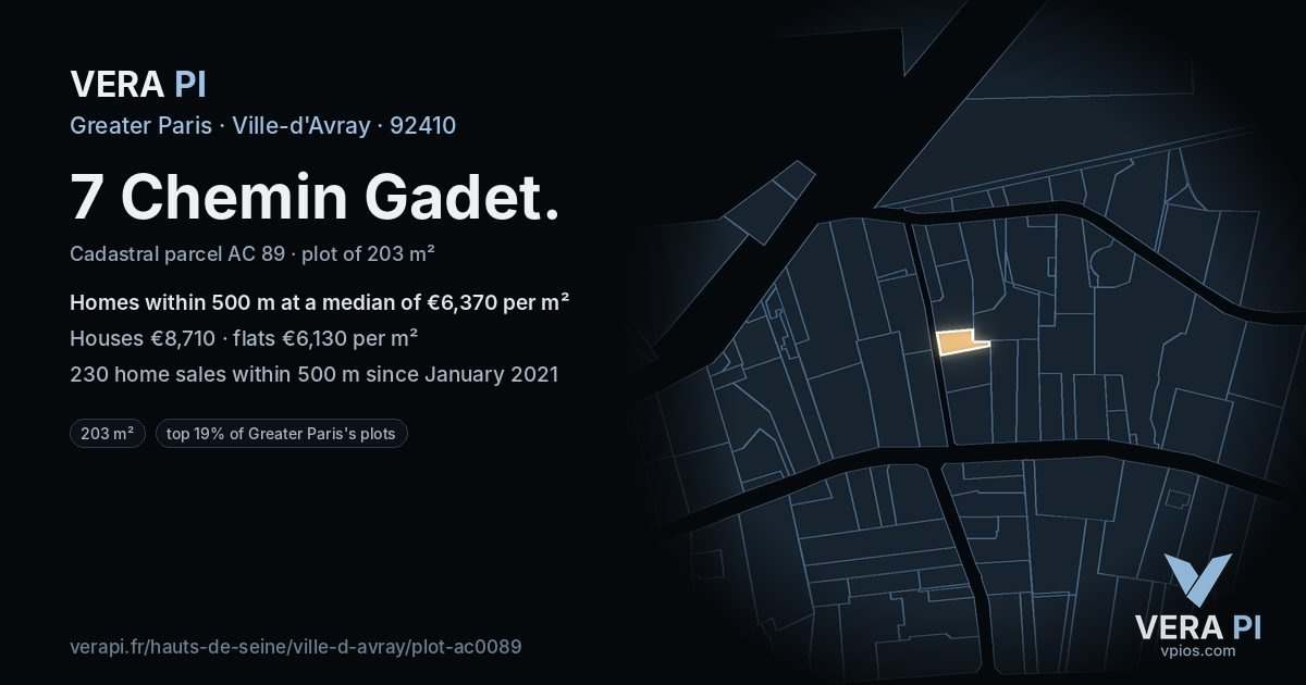 7 Chemin Gadet, Ville-d'Avray at night – the plot lit, the parcels around coloured by the prices near them