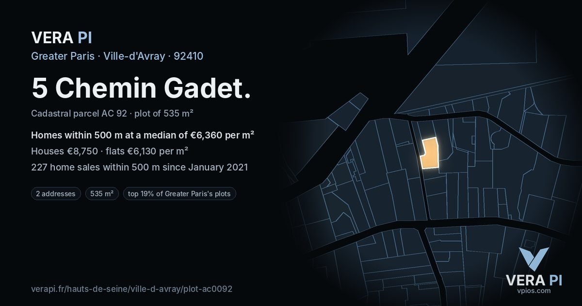 5 Chemin Gadet, Ville-d'Avray at night – the plot lit, the parcels around coloured by the prices near them