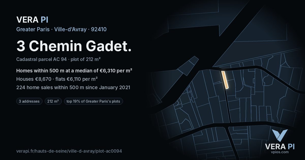 3 Chemin Gadet, Ville-d'Avray at night – the plot lit, the parcels around coloured by the prices near them