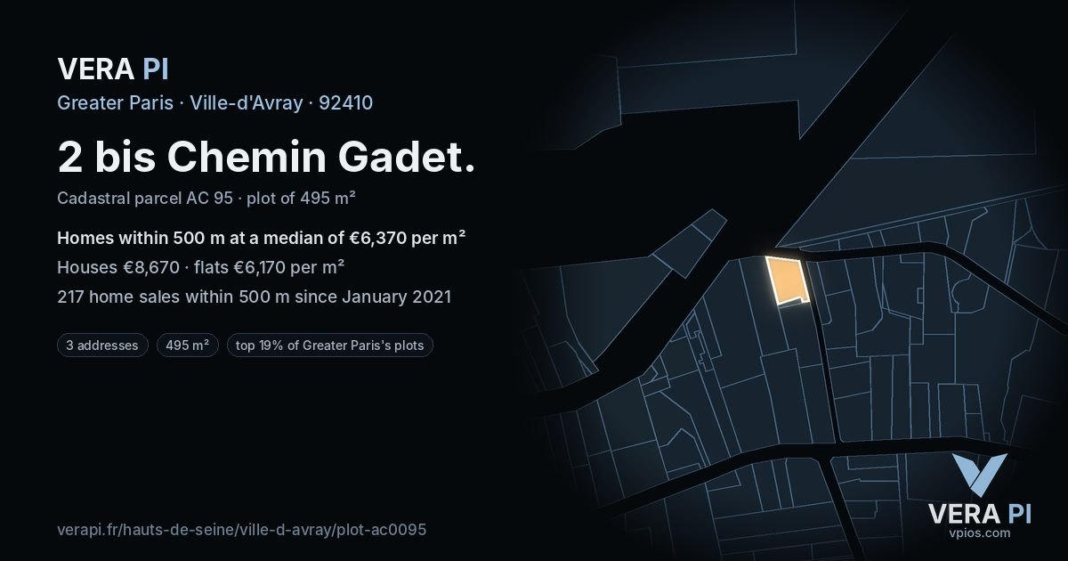 2 bis Chemin Gadet, Ville-d'Avray at night – the plot lit, the parcels around coloured by the prices near them