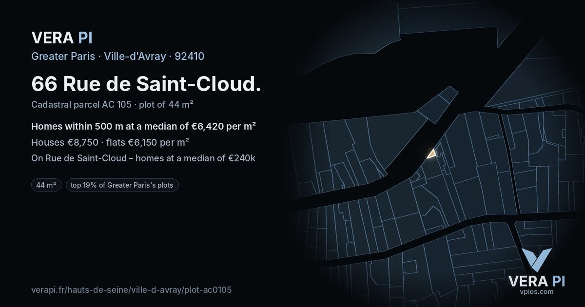 66 Rue de Saint-Cloud, Ville-d'Avray at night – the plot lit, the parcels around coloured by the prices near them