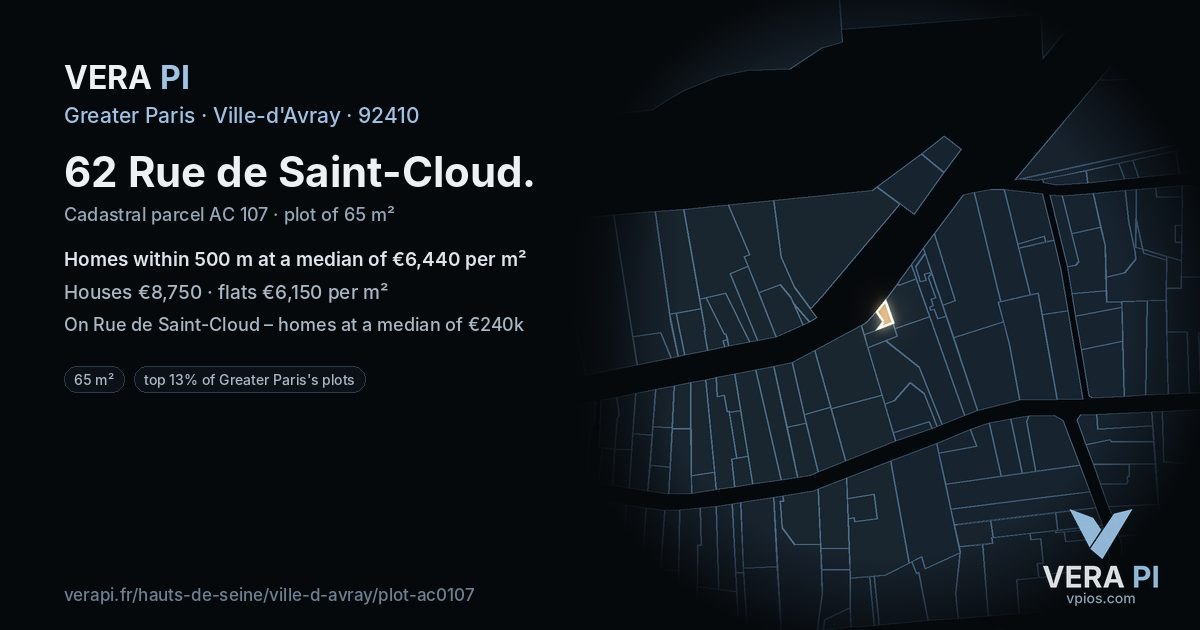 62 Rue de Saint-Cloud, Ville-d'Avray at night – the plot lit, the parcels around coloured by the prices near them