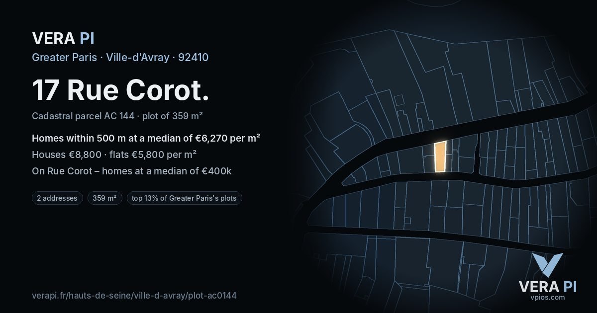 17 Rue Corot, Ville-d'Avray at night – the plot lit, the parcels around coloured by the prices near them