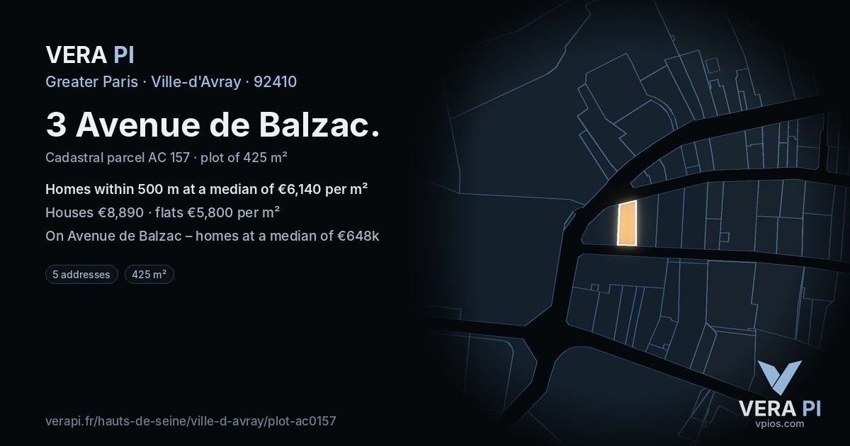 3 Avenue de Balzac, Ville-d'Avray at night – the plot lit, the parcels around coloured by the prices near them