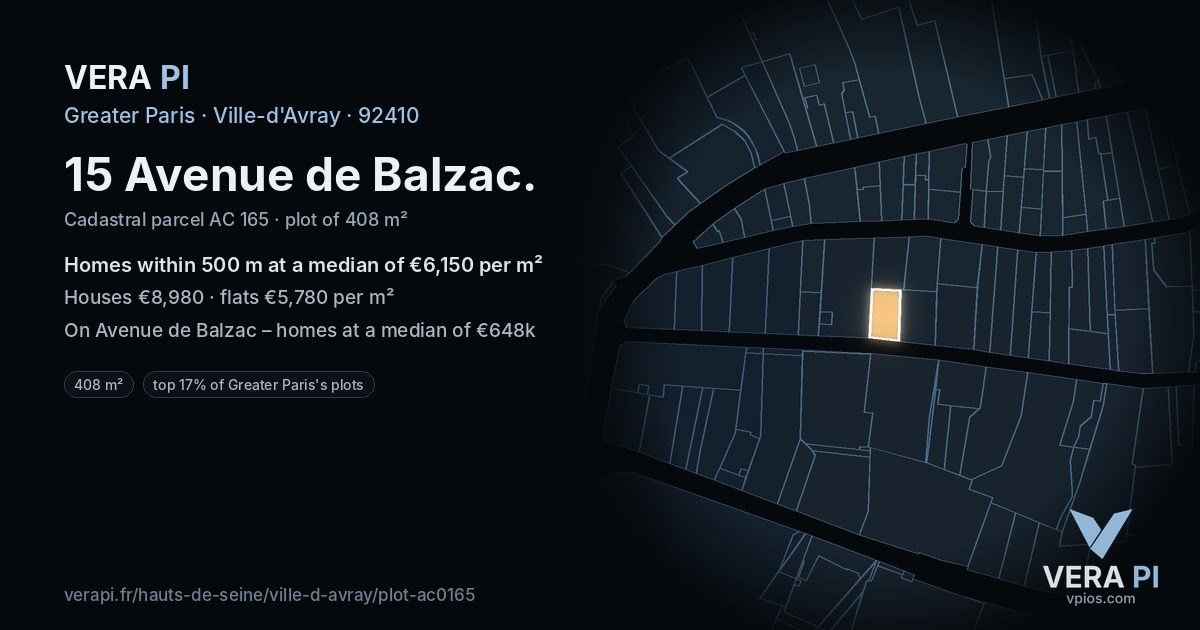 15 Avenue de Balzac, Ville-d'Avray at night – the plot lit, the parcels around coloured by the prices near them