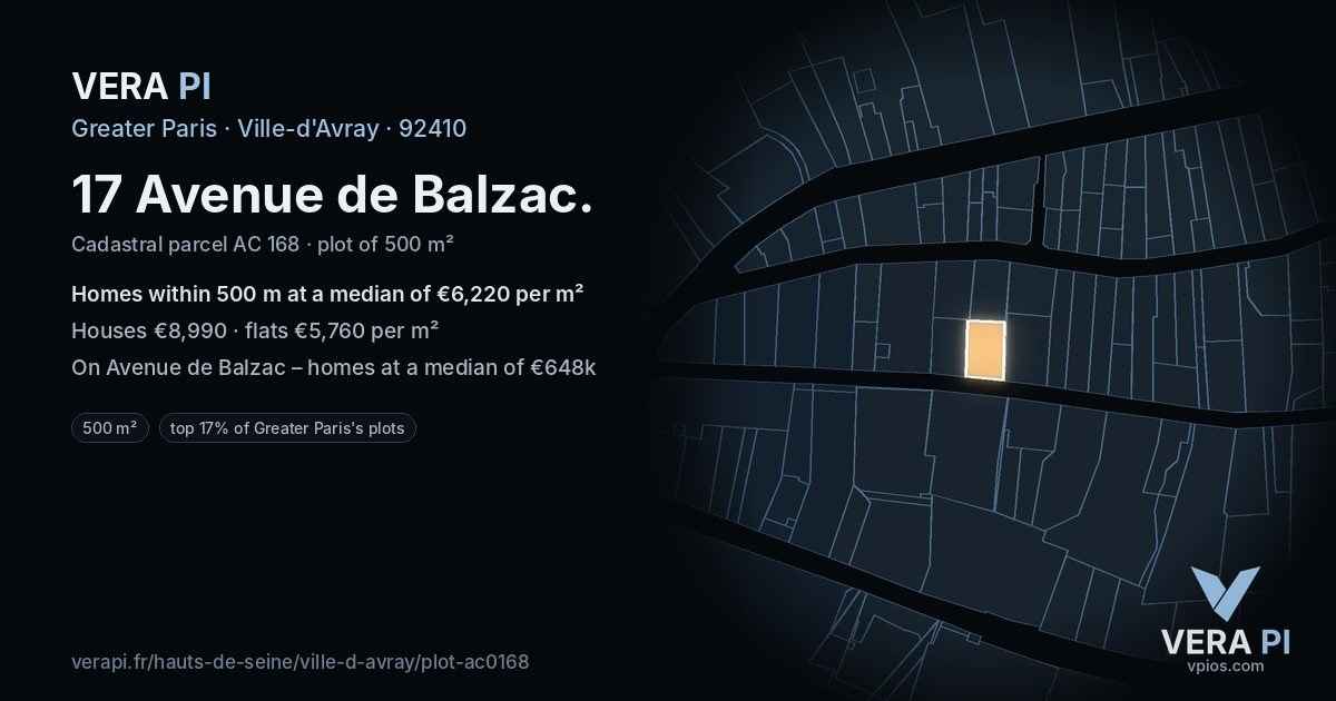 17 Avenue de Balzac, Ville-d'Avray at night – the plot lit, the parcels around coloured by the prices near them
