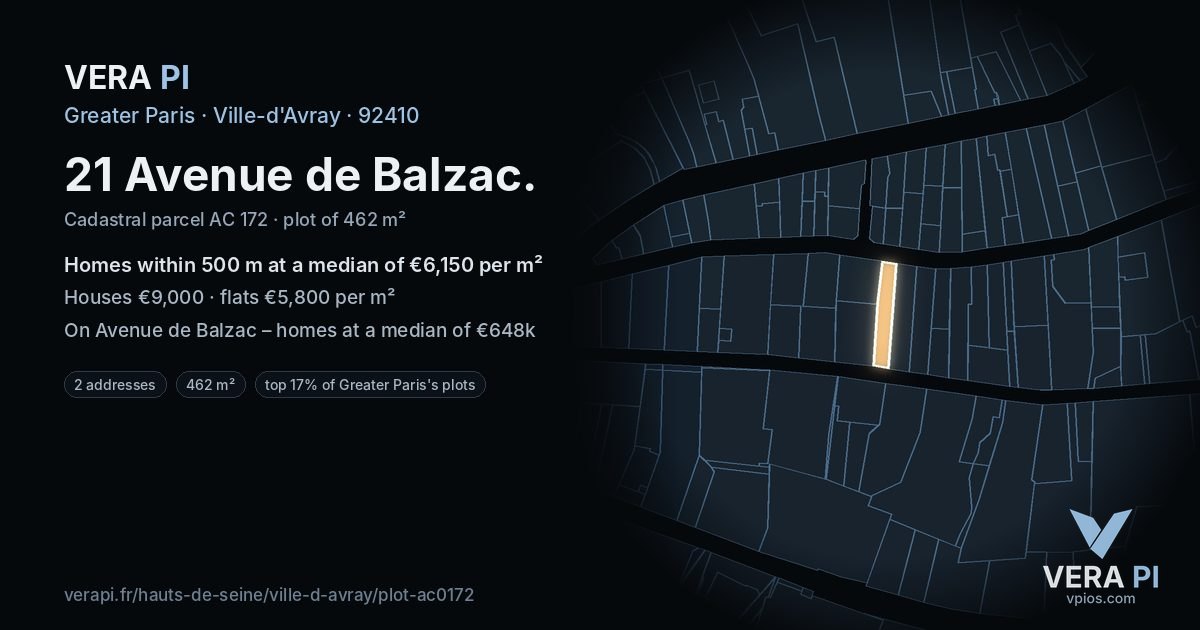 21 Avenue de Balzac, Ville-d'Avray at night – the plot lit, the parcels around coloured by the prices near them