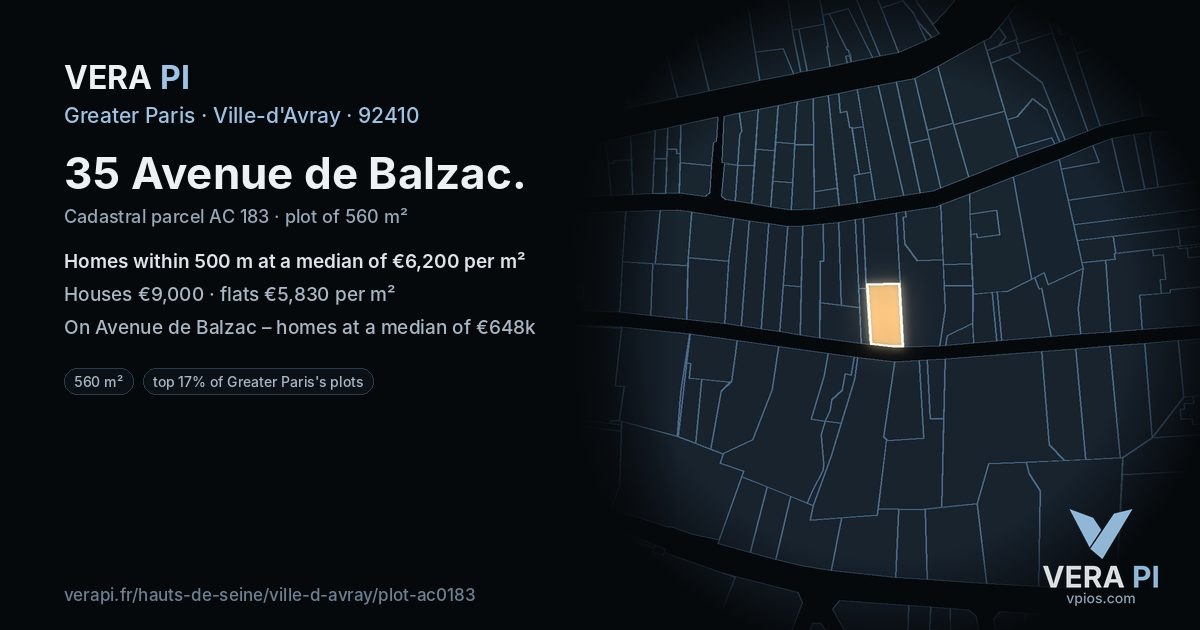 35 Avenue de Balzac, Ville-d'Avray at night – the plot lit, the parcels around coloured by the prices near them