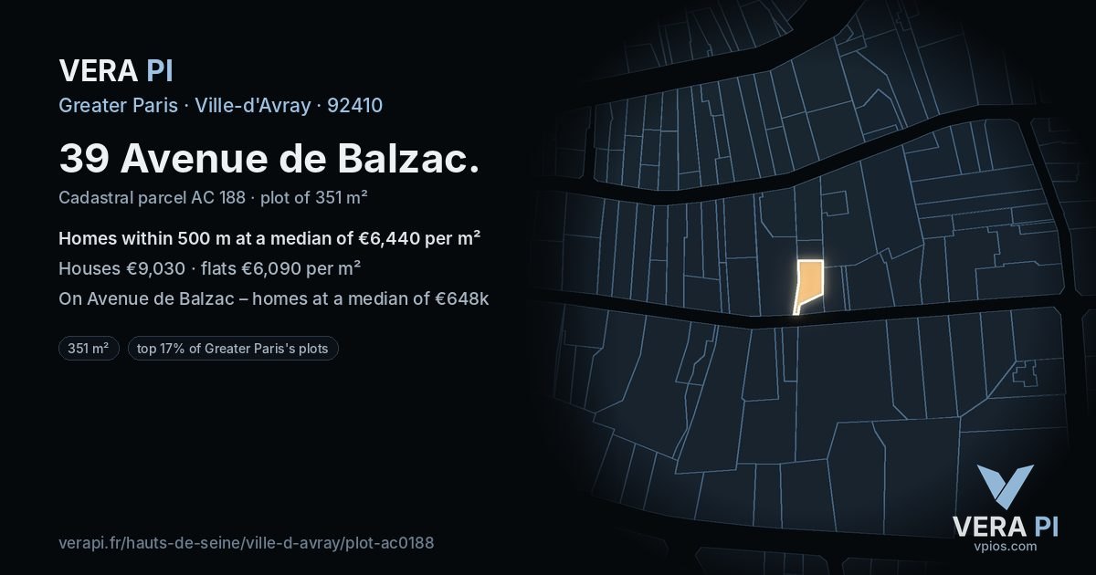 39 Avenue de Balzac, Ville-d'Avray at night – the plot lit, the parcels around coloured by the prices near them