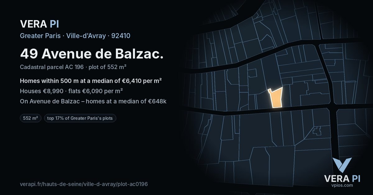 49 Avenue de Balzac, Ville-d'Avray at night – the plot lit, the parcels around coloured by the prices near them