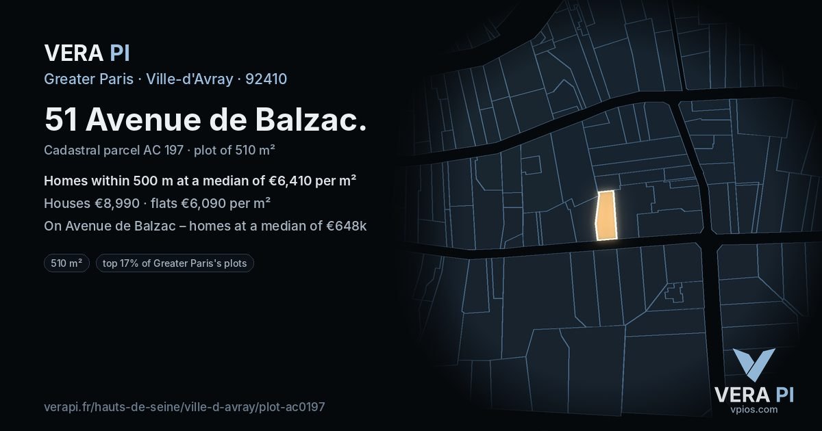 51 Avenue de Balzac, Ville-d'Avray at night – the plot lit, the parcels around coloured by the prices near them
