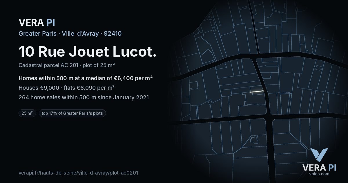 10 Rue Jouet Lucot, Ville-d'Avray at night – the plot lit, the parcels around coloured by the prices near them