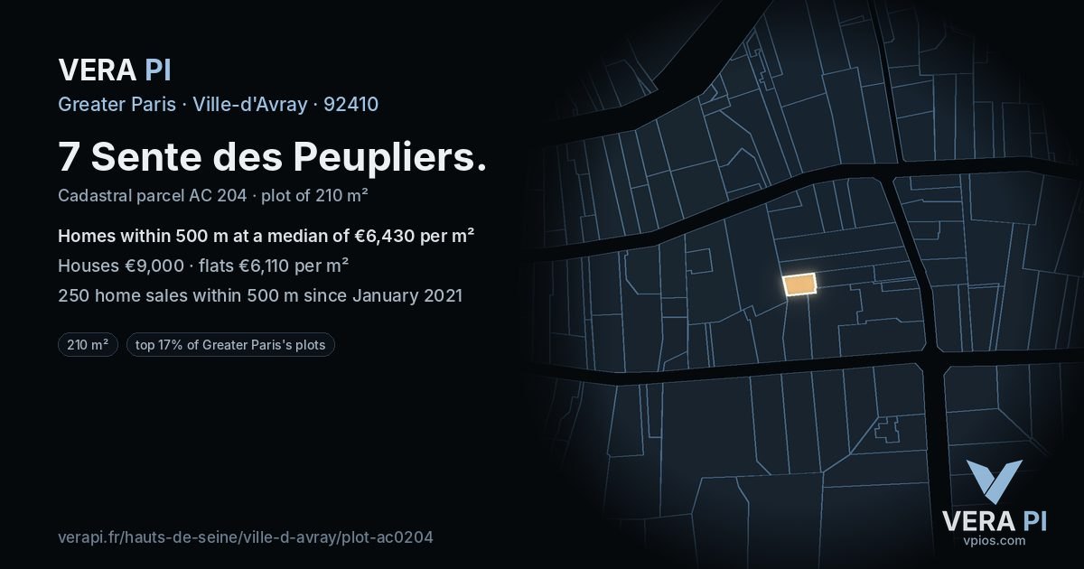 7 Sente des Peupliers, Ville-d'Avray at night – the plot lit, the parcels around coloured by the prices near them