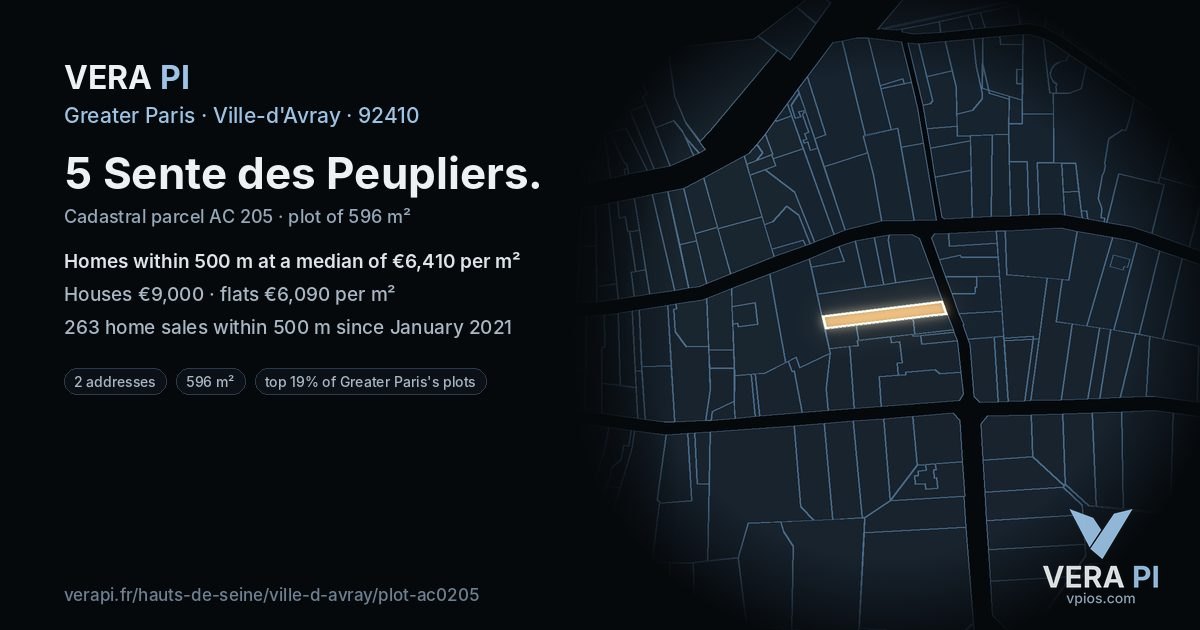 5 Sente des Peupliers, Ville-d'Avray at night – the plot lit, the parcels around coloured by the prices near them