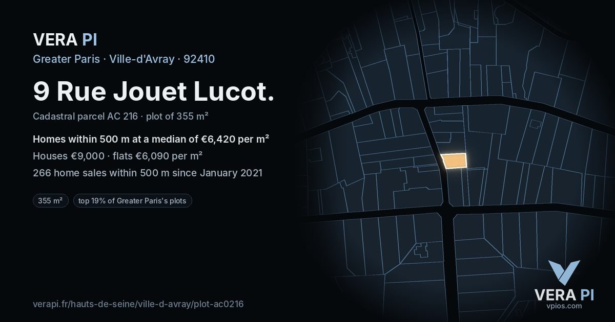 9 Rue Jouet Lucot, Ville-d'Avray at night – the plot lit, the parcels around coloured by the prices near them