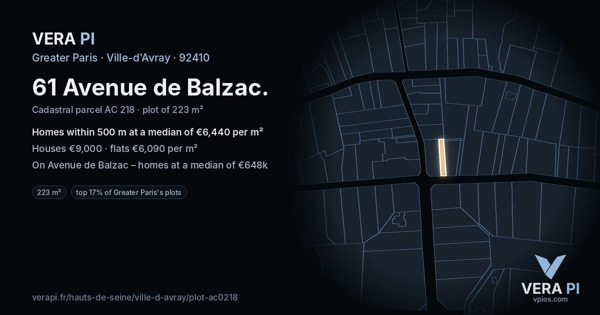 61 Avenue de Balzac, Ville-d'Avray at night – the plot lit, the parcels around coloured by the prices near them