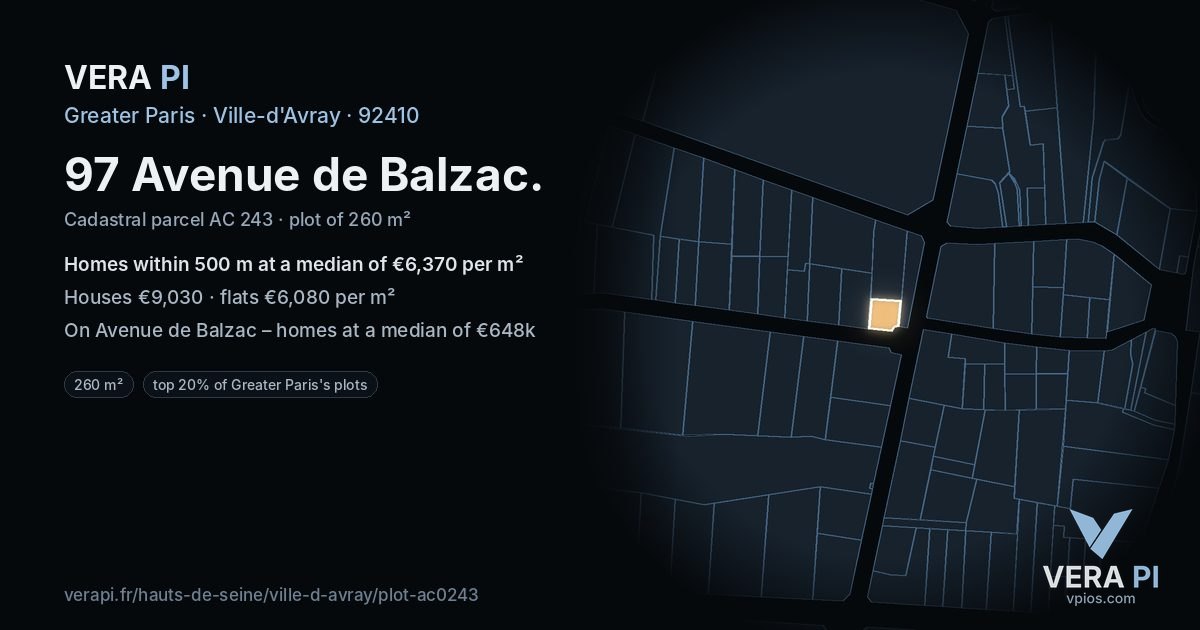 97 Avenue de Balzac, Ville-d'Avray at night – the plot lit, the parcels around coloured by the prices near them