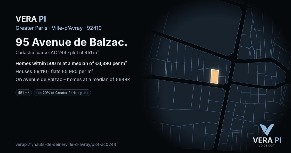 95 Avenue de Balzac, Ville-d'Avray at night – the plot lit, the parcels around coloured by the prices near them