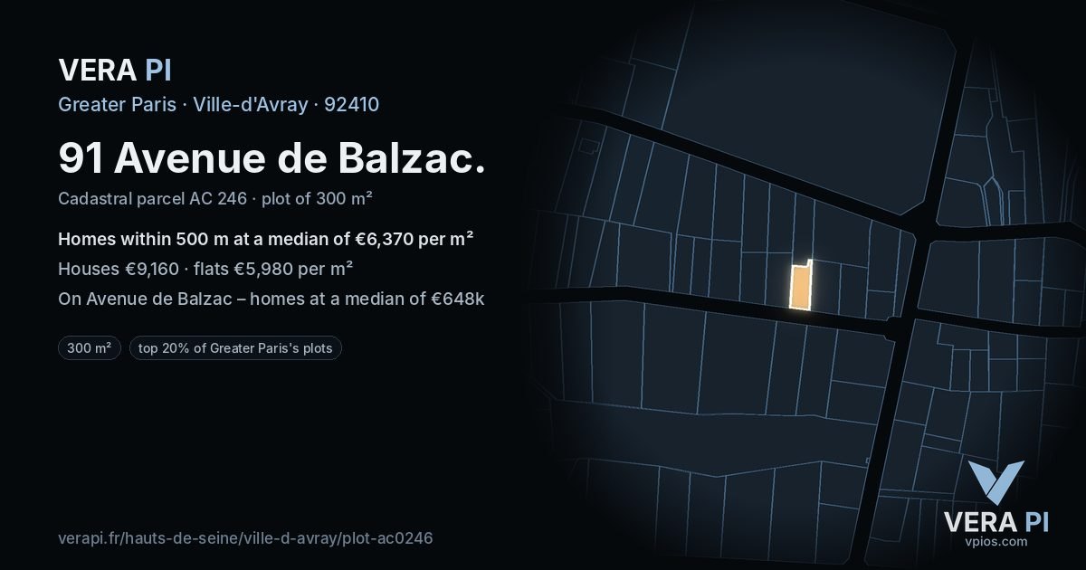 91 Avenue de Balzac, Ville-d'Avray at night – the plot lit, the parcels around coloured by the prices near them