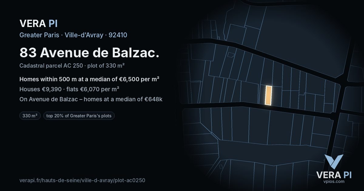83 Avenue de Balzac, Ville-d'Avray at night – the plot lit, the parcels around coloured by the prices near them
