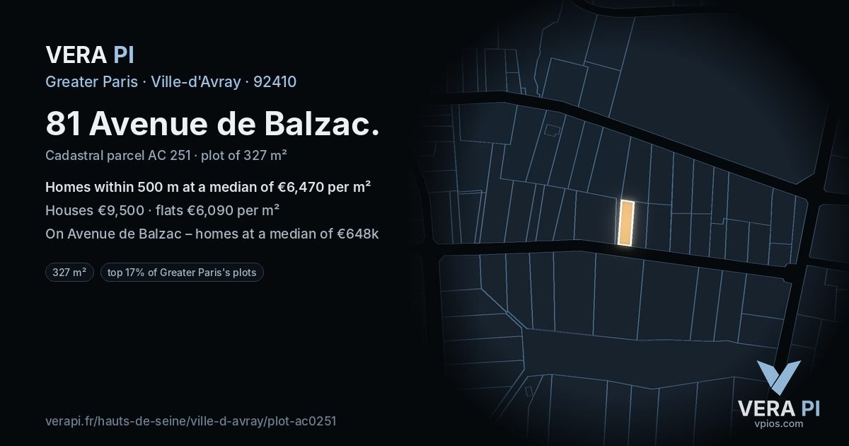 81 Avenue de Balzac, Ville-d'Avray at night – the plot lit, the parcels around coloured by the prices near them