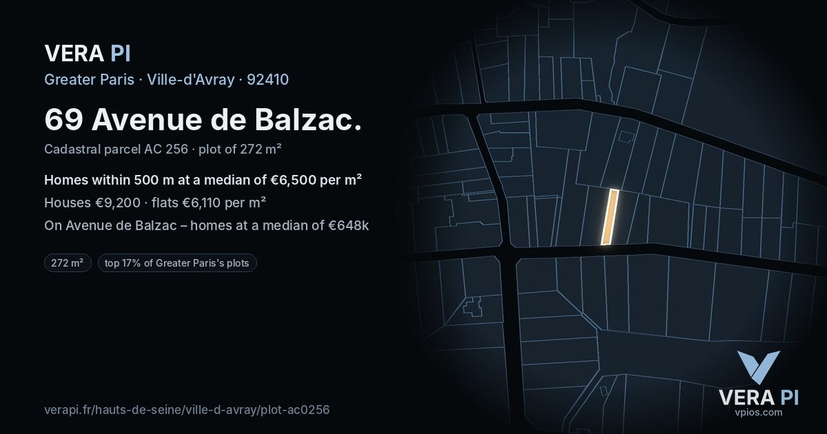 69 Avenue de Balzac, Ville-d'Avray at night – the plot lit, the parcels around coloured by the prices near them